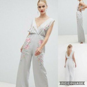 ASOS Gray Jumpsuit with Pink Floral Design
